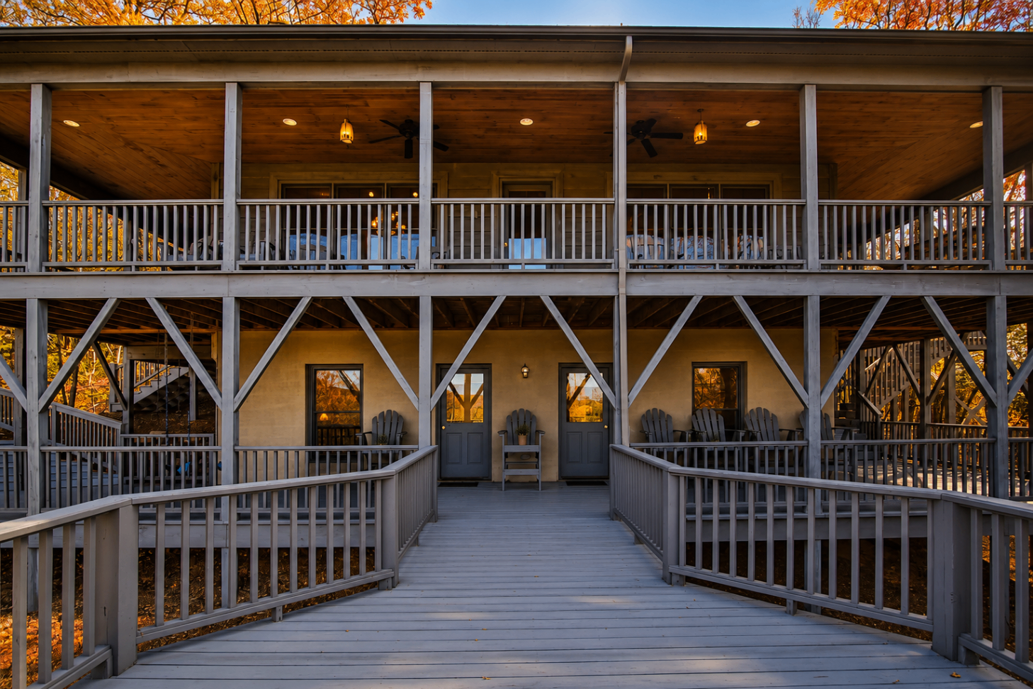 Two levels of covered porches at the cabin
