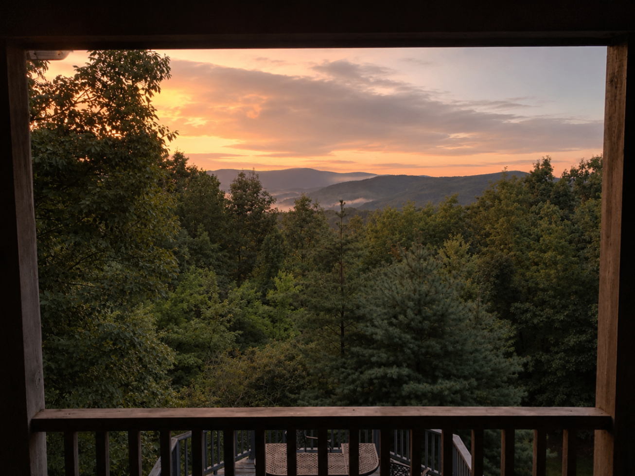Mountain ridge view from the covered porch